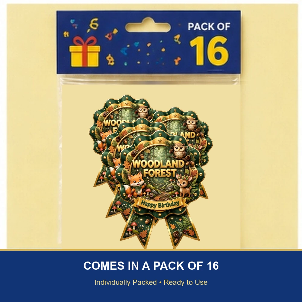 Woodland Forest Theme Theme Badges Birthday Party Supplies (PACK OF 16) - 300 GSM Premium Cardstock with Pin (3.7 x 3 Inch) - Premium Party Decor Supply by Party Decor Mall - View 6