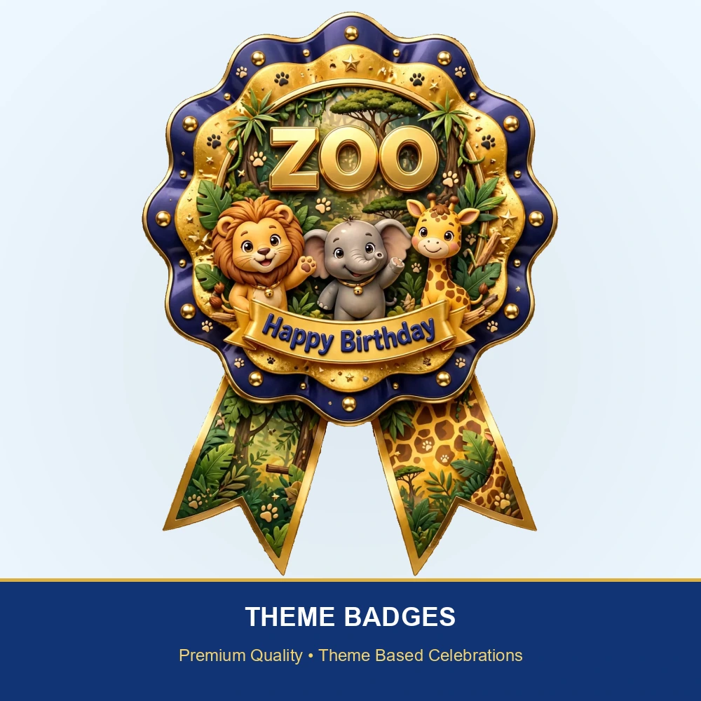 Zoo Theme Theme Badges Birthday Party Supplies (PACK OF 16) - 300 GSM Premium Cardstock with Pin (3.7 x 3 Inch) - Premium Party Decor Supply by Party Decor Mall - View 2