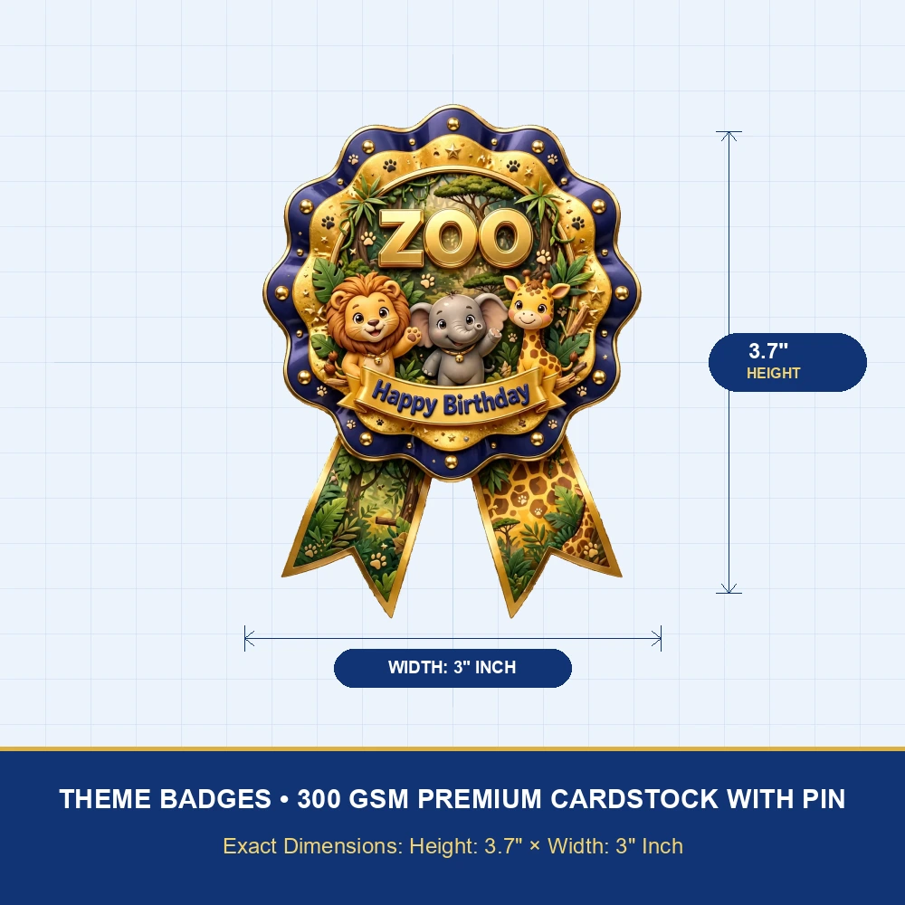 Zoo Theme Theme Badges Birthday Party Supplies (PACK OF 16) - 300 GSM Premium Cardstock with Pin (3.7 x 3 Inch) - Premium Party Decor Supply by Party Decor Mall - View 4
