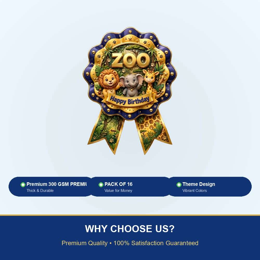 Zoo Theme Theme Badges Birthday Party Supplies (PACK OF 16) - 300 GSM Premium Cardstock with Pin (3.7 x 3 Inch) - Premium Party Decor Supply by Party Decor Mall - View 7