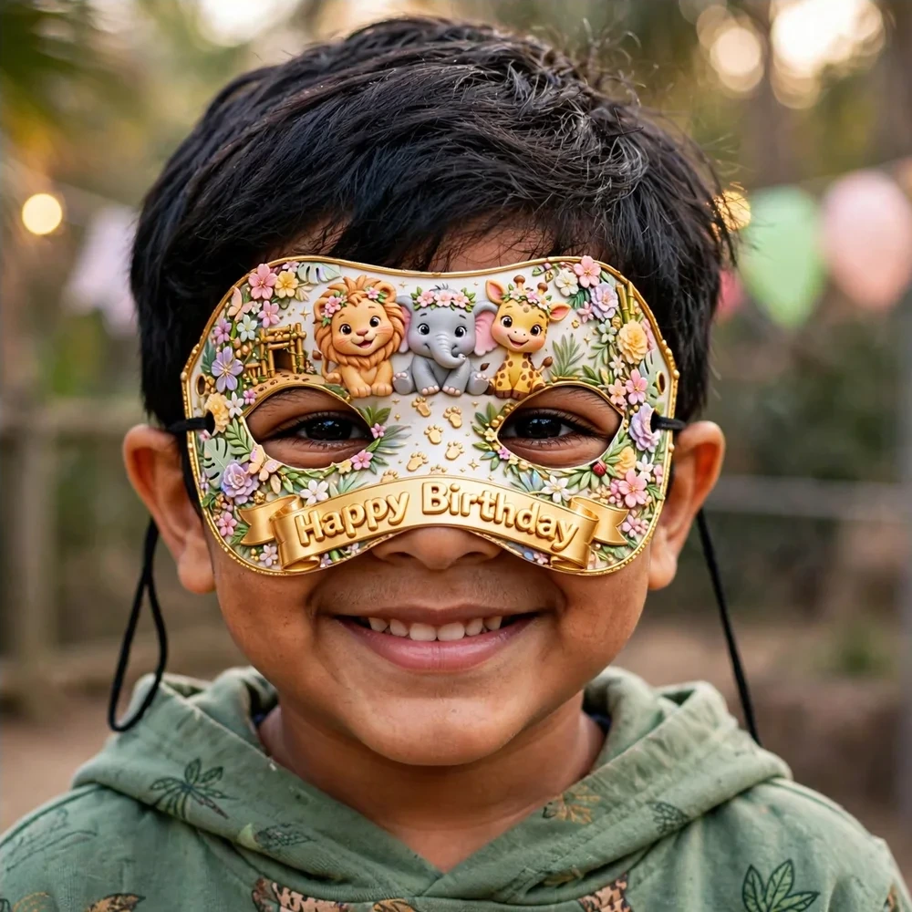 Zoo Theme Party Mask Birthday Party Supplies (PACK OF 12) - 280 GSM Cardstock with Soft Stretchable Elastic Band (7 Inches wide) - Premium Party Decor Supply by Party Decor Mall - View 4