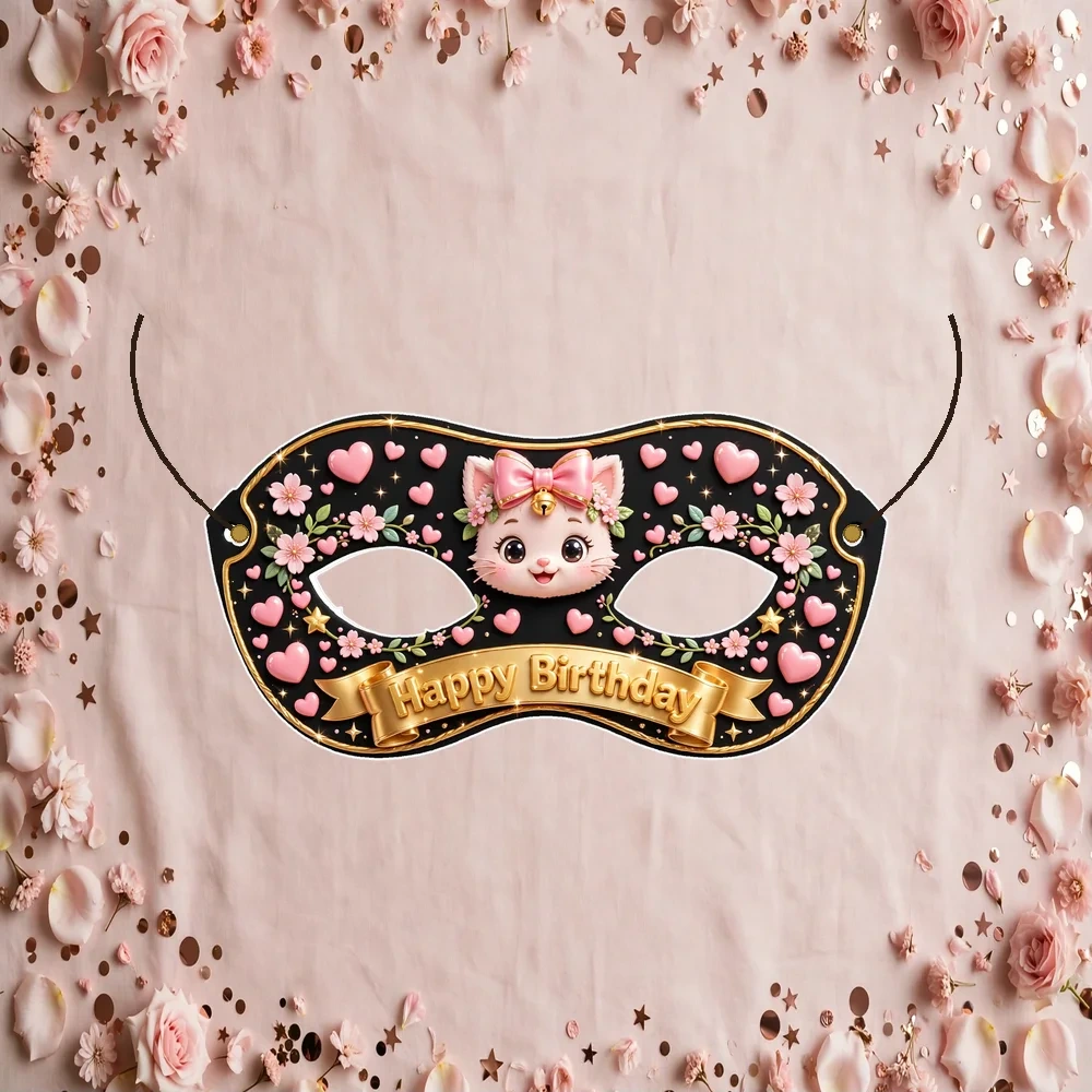Xo Kitty Theme Party Mask Birthday Party Supplies (PACK OF 12) - 280 GSM Cardstock with Soft Stretchable Elastic Band (7 Inches wide) - Premium Party Decor Supply by Party Decor Mall - View 1