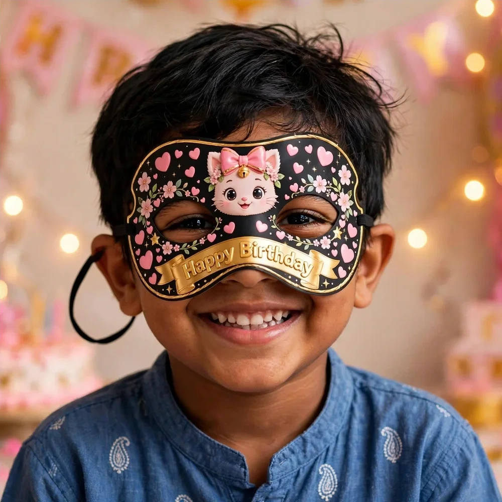 Xo Kitty Theme Party Mask Birthday Party Supplies (PACK OF 12) - 280 GSM Cardstock with Soft Stretchable Elastic Band (7 Inches wide) - Premium Party Decor Supply by Party Decor Mall - View 4