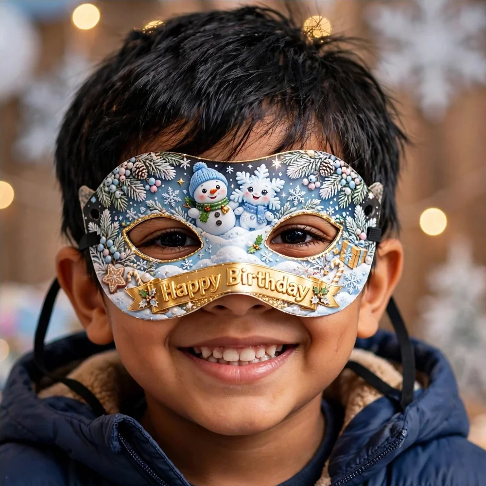 Winter Wonderland Theme Party Mask Birthday Party Supplies (PACK OF 12) - 280 GSM Cardstock with Soft Stretchable Elastic Band (7 Inches wide) - Premium Party Decor Supply by Party Decor Mall - View 4