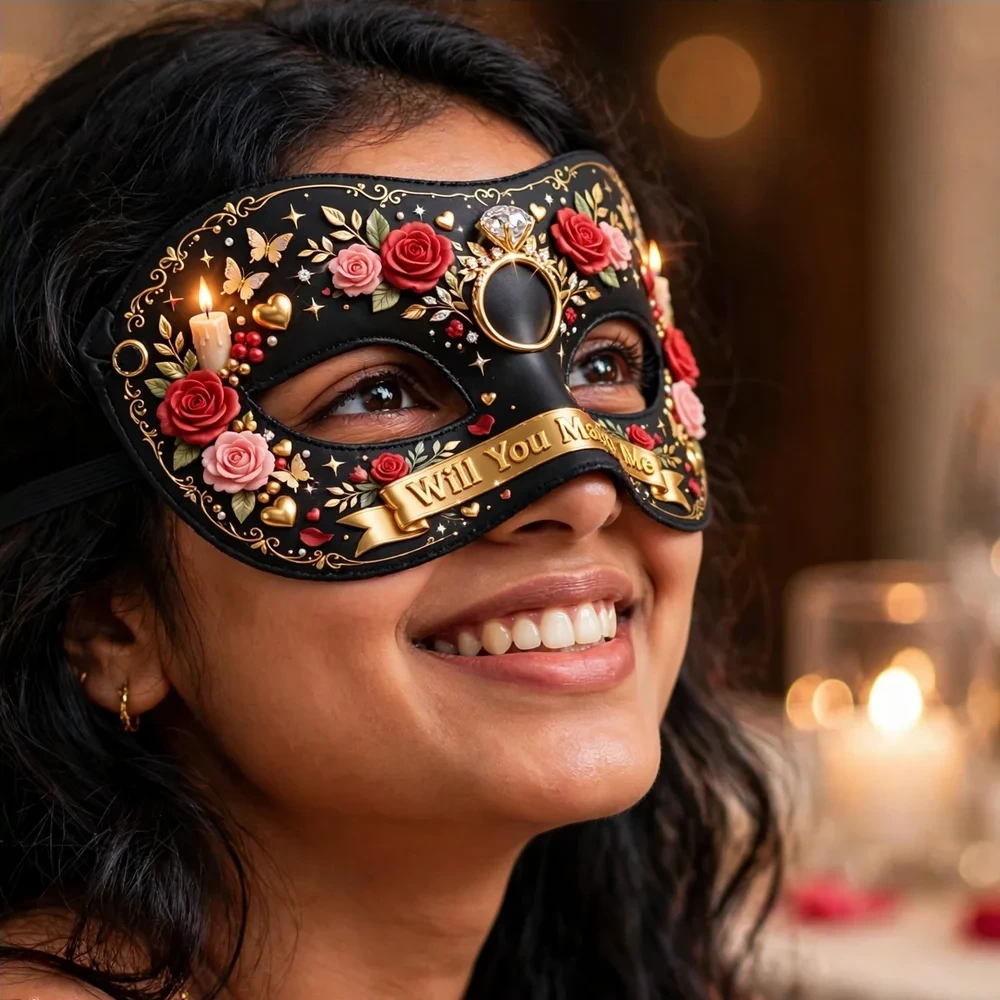 Will You Marry Me Theme Party Mask Birthday Party Supplies (PACK OF 12) - 280 GSM Cardstock with Soft Stretchable Elastic Band (7 Inches wide) - Premium Party Decor Supply by Party Decor Mall - View 4
