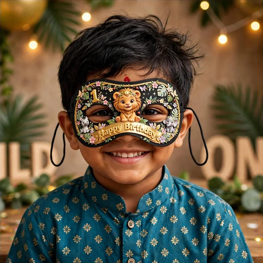 1st Birthday Theme Party Mask Birthday Party Supplies (PACK OF 12) - 280 GSM Cardstock with Soft Stretchable Elastic Band (7 Inches wide) - Premium Party Decor Supply by Party Decor Mall - View 4