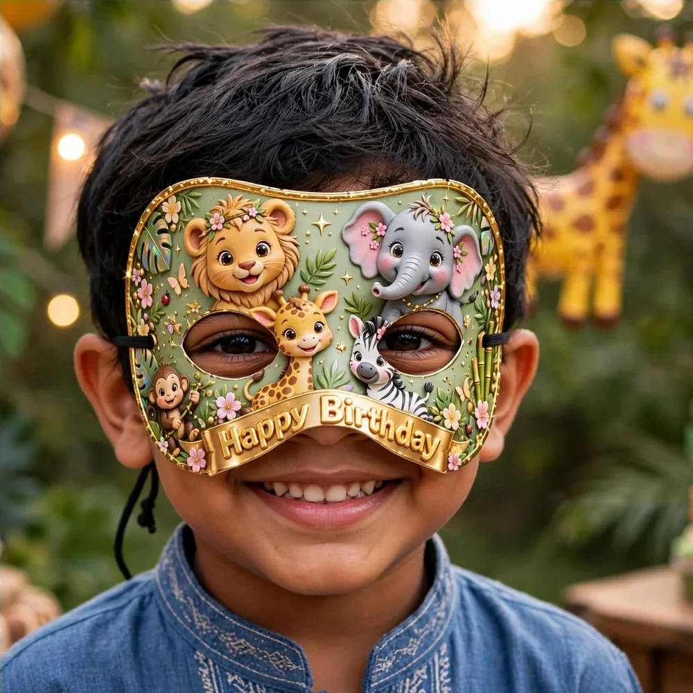 Wild Animals Theme Party Mask Birthday Party Supplies (PACK OF 12) - 280 GSM Cardstock with Soft Stretchable Elastic Band (7 Inches wide) - Premium Party Decor Supply by Party Decor Mall - View 4