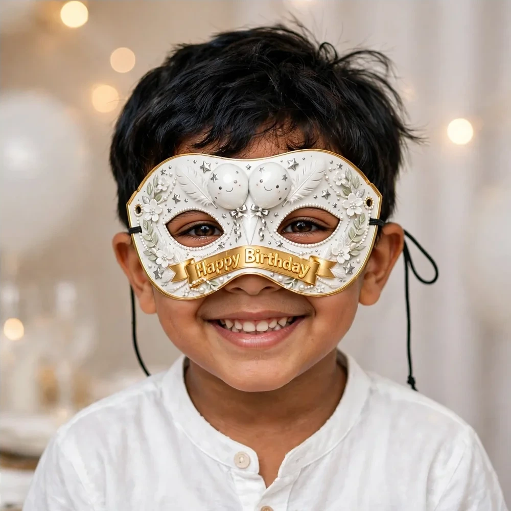 White Party Theme Party Mask Birthday Party Supplies (PACK OF 12) - 280 GSM Cardstock with Soft Stretchable Elastic Band (7 Inches wide) - Premium Party Decor Supply by Party Decor Mall - View 4