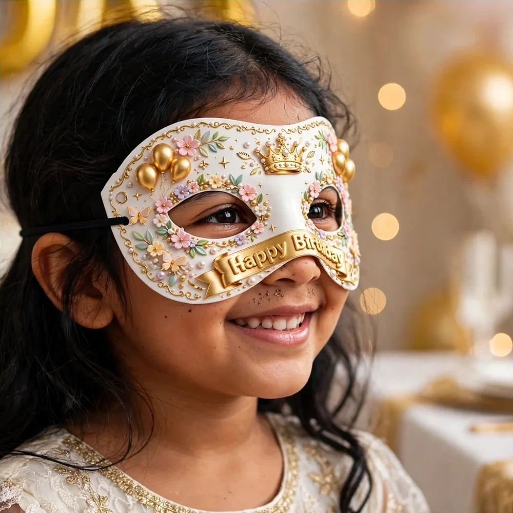 White Gold Theme Party Mask Birthday Party Supplies (PACK OF 12) - 280 GSM Cardstock with Soft Stretchable Elastic Band (7 Inches wide) - Premium Party Decor Supply by Party Decor Mall - View 4