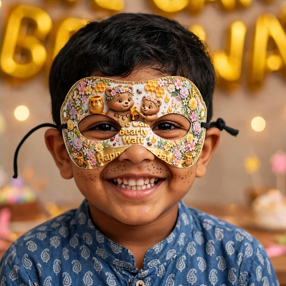 We Can Bearly Wait Theme Party Mask Birthday Party Supplies (PACK OF 12) - 280 GSM Cardstock with Soft Stretchable Elastic Band (7 Inches wide) - Premium Party Decor Supply by Party Decor Mall - View 4