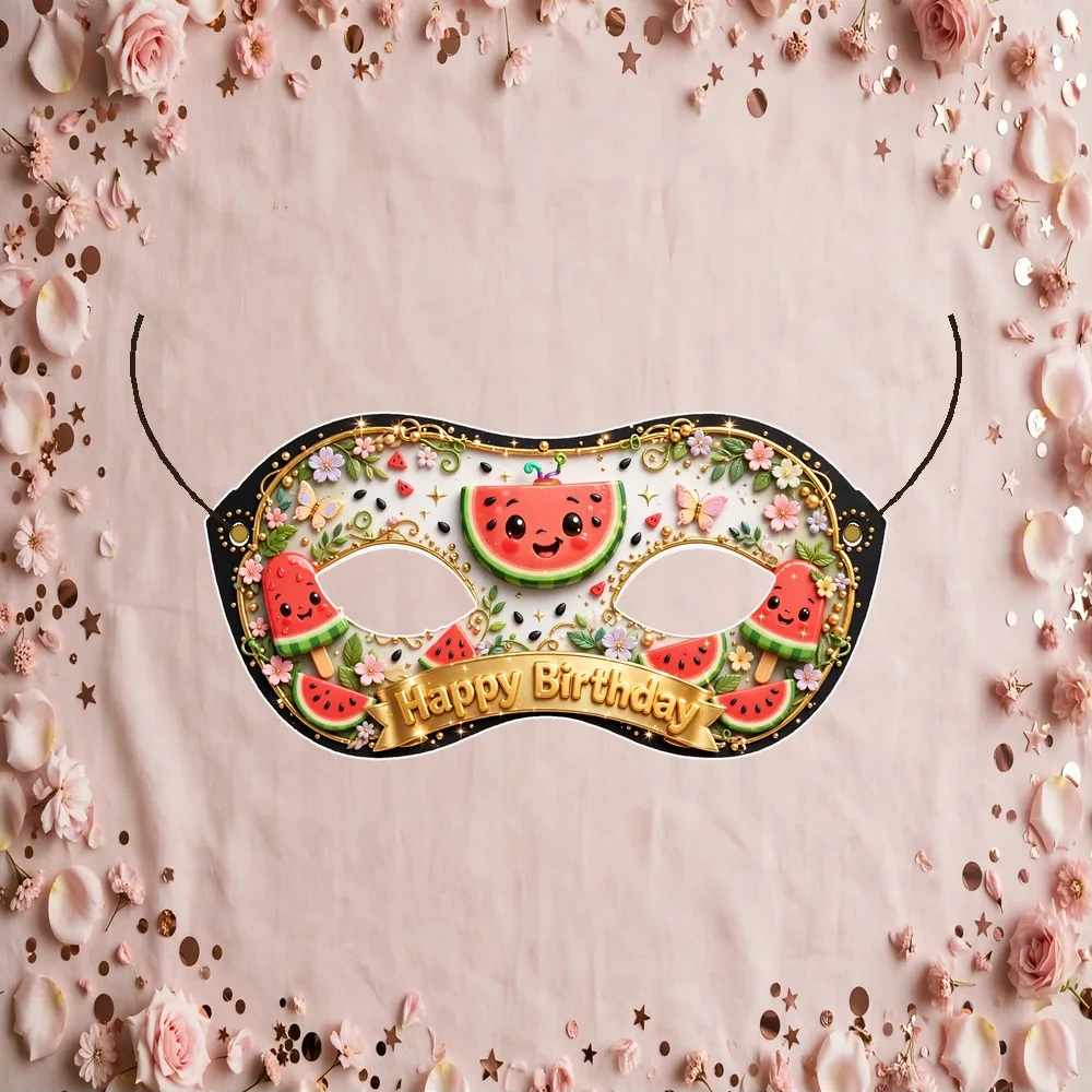 Watermelon Theme Party Mask Birthday Party Supplies (PACK OF 12) - 280 GSM Cardstock with Soft Stretchable Elastic Band (7 Inches wide) - Premium Party Decor Supply by Party Decor Mall - View 1