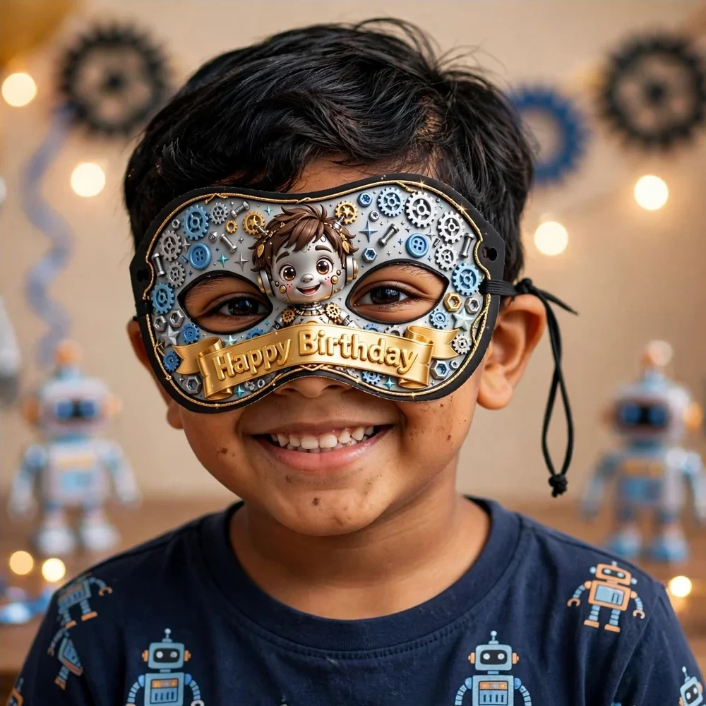 Robot Theme Party Mask Birthday Party Supplies (PACK OF 12) - 280 GSM Cardstock with Soft Stretchable Elastic Band (7 Inches wide) - Premium Party Decor Supply by Party Decor Mall - View 4