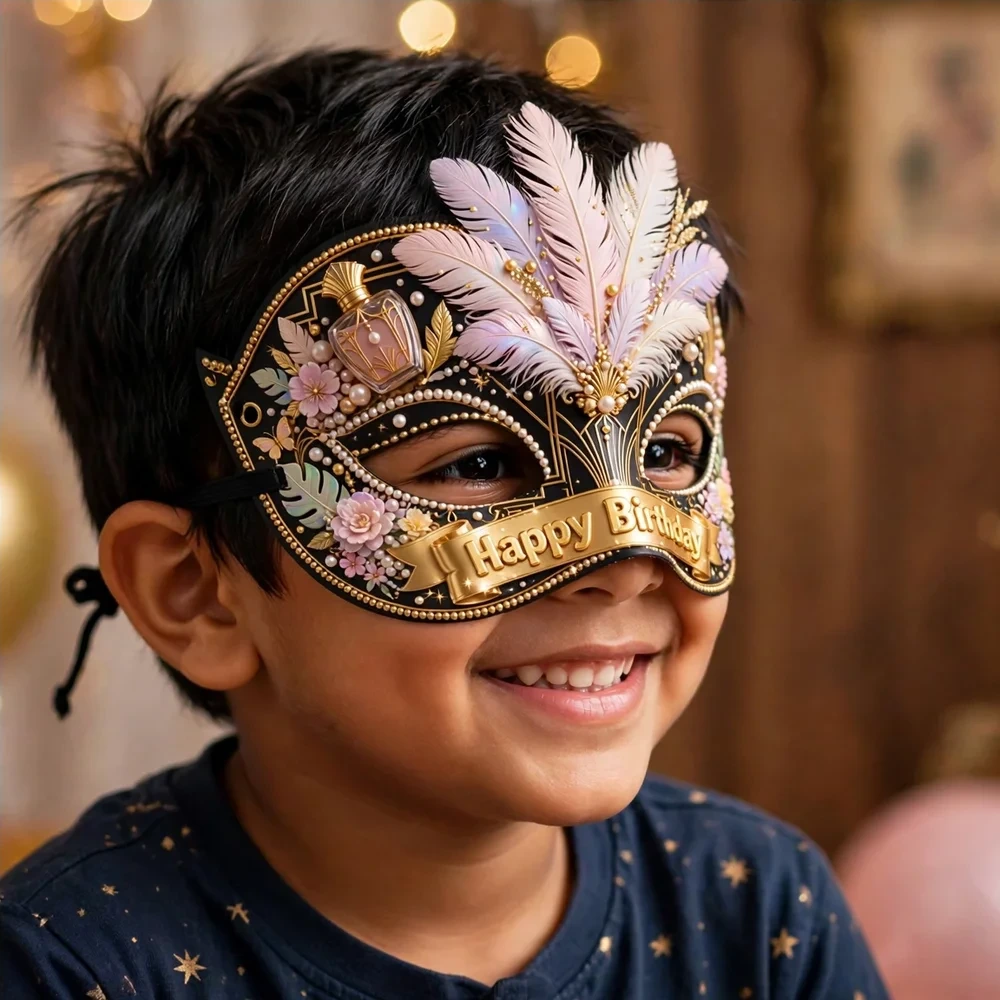 Vintage Glam Theme Party Mask Birthday Party Supplies (PACK OF 12) - 280 GSM Cardstock (7 Inches wide) - Premium Party Decor Supply by Party Decor Mall - View 4