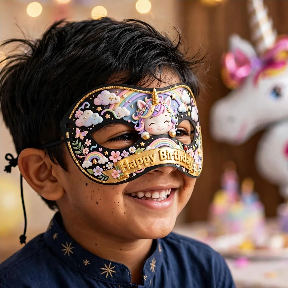 Unicorn Theme Party Mask Birthday Party Supplies (PACK OF 12) - 280 GSM Cardstock with Soft Stretchable Elastic Band (7 Inches wide) - Premium Party Decor Supply by Party Decor Mall - View 4