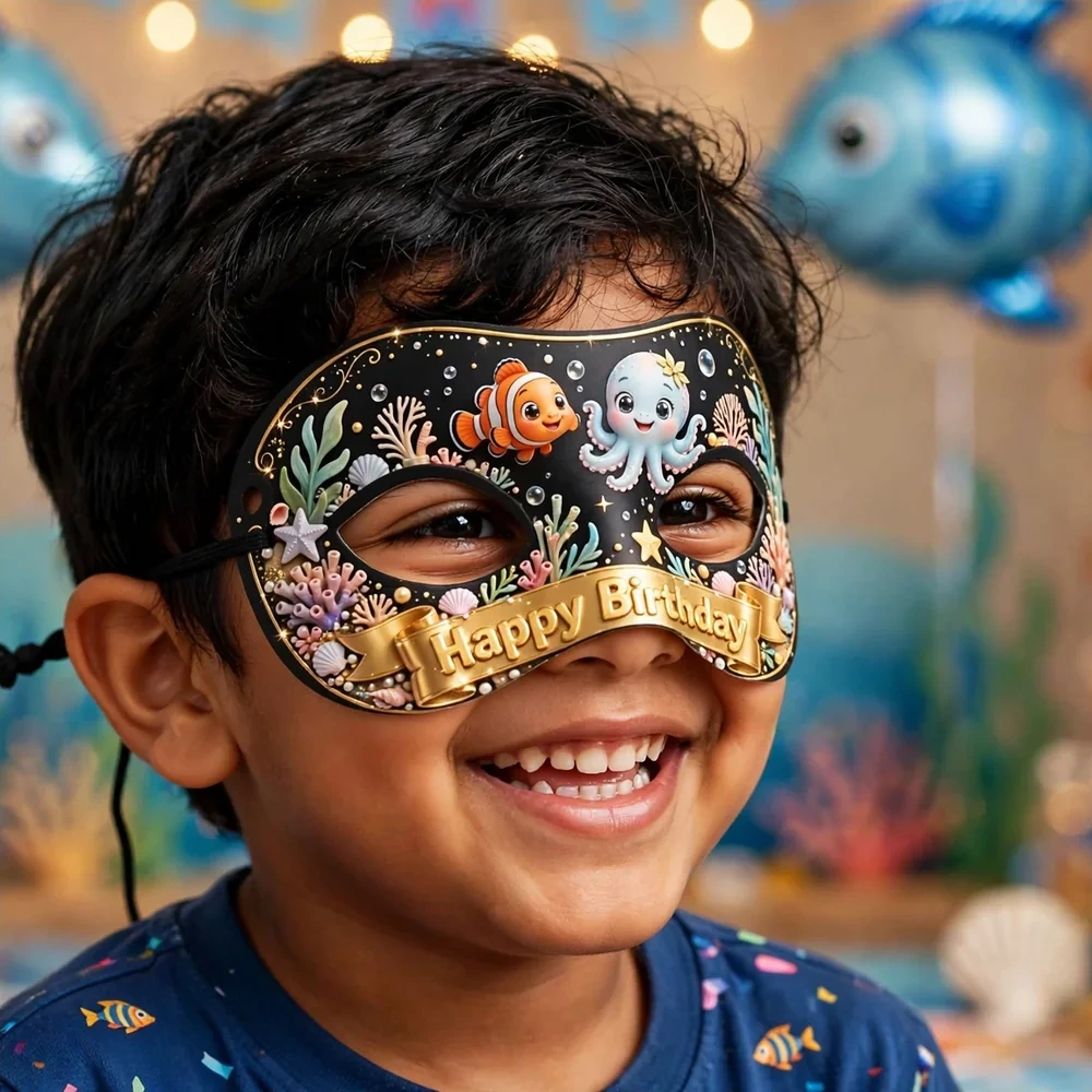 Under The Sea Theme Party Mask Birthday Party Supplies (PACK OF 12) - 280 GSM Cardstock with Soft Stretchable Elastic Band (7 Inches wide) - Premium Party Decor Supply by Party Decor Mall - View 4