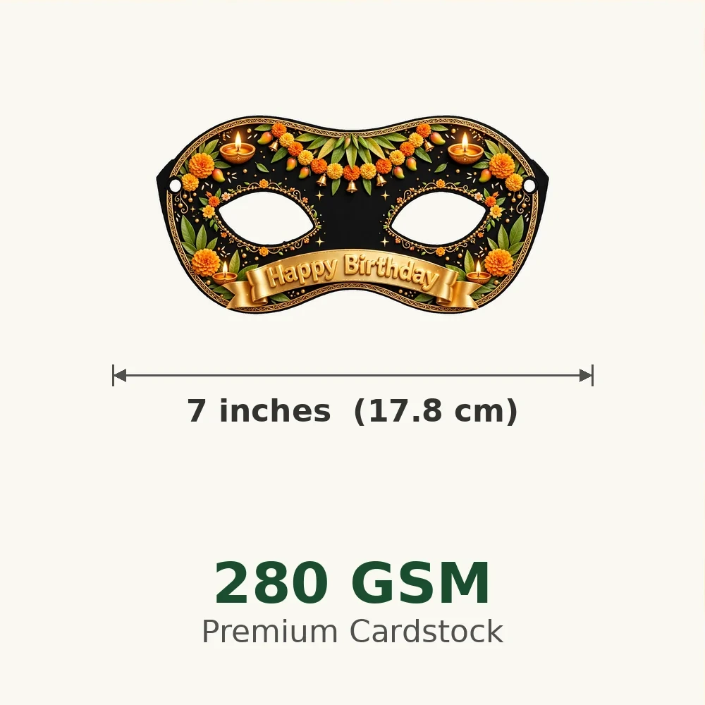 Ugadi Theme Party Mask Birthday Party Supplies (PACK OF 12) - 280 GSM Cardstock with Soft Stretchable Elastic Band (7 Inches wide) - Premium Party Decor Supply by Party Decor Mall - View 3