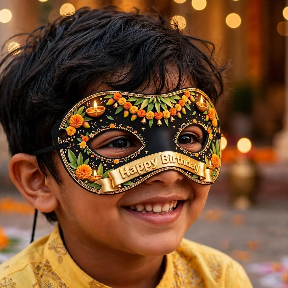 Ugadi Theme Party Mask Birthday Party Supplies (PACK OF 12) - 280 GSM Cardstock with Soft Stretchable Elastic Band (7 Inches wide) - Premium Party Decor Supply by Party Decor Mall - View 4