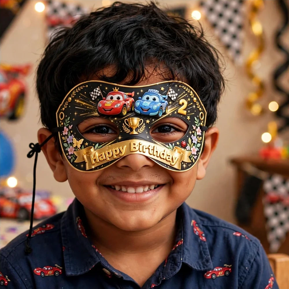 Two Fast Theme Party Mask Birthday Party Supplies (PACK OF 12) - 280 GSM Cardstock with Soft Stretchable Elastic Band (7 Inches wide) - Premium Party Decor Supply by Party Decor Mall - View 4
