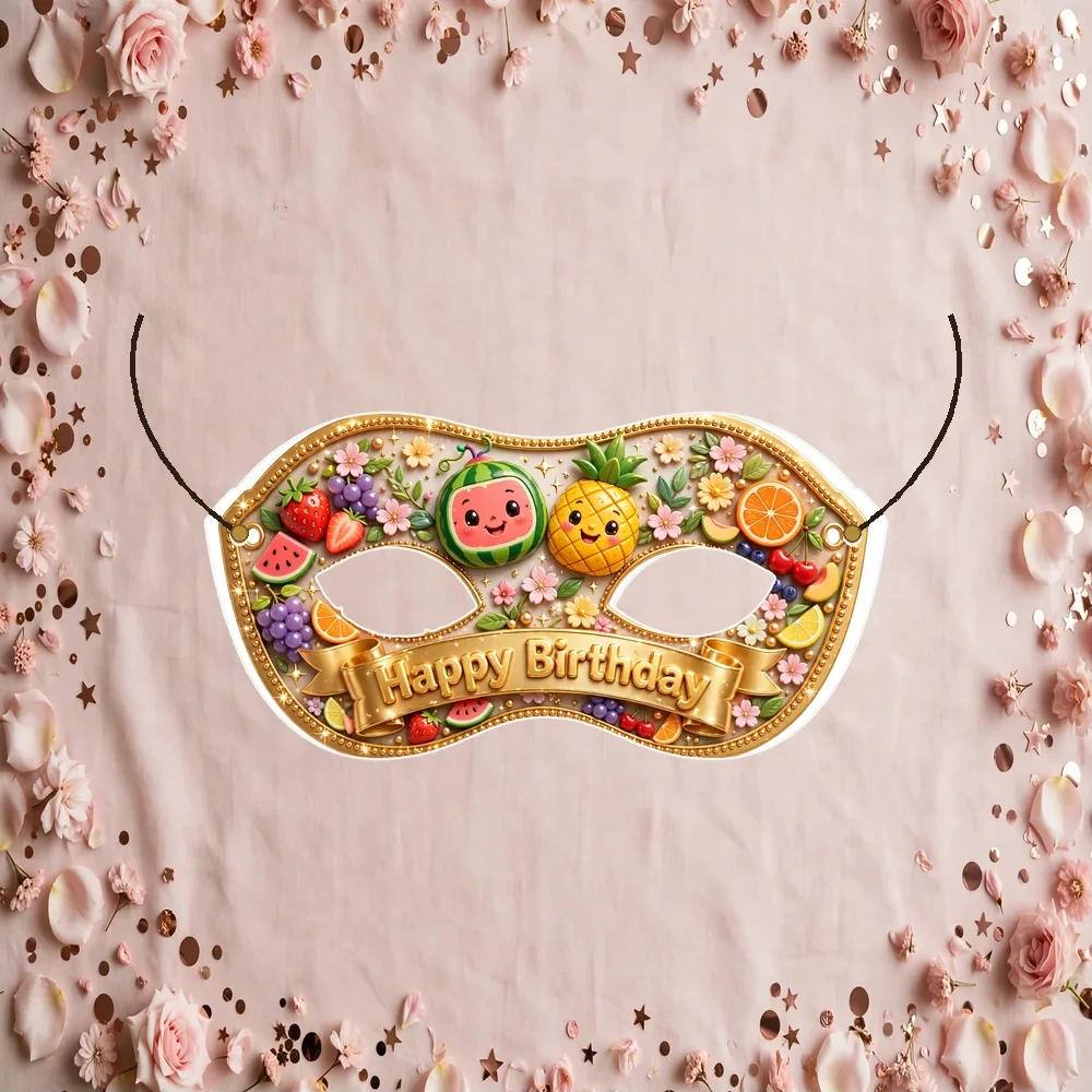 Tuti Fruity Theme Party Mask Birthday Party Supplies (PACK OF 12) - 280 GSM Cardstock with Soft Stretchable Elastic Band (7 Inches wide) - Premium Party Decor Supply by Party Decor Mall - View 1