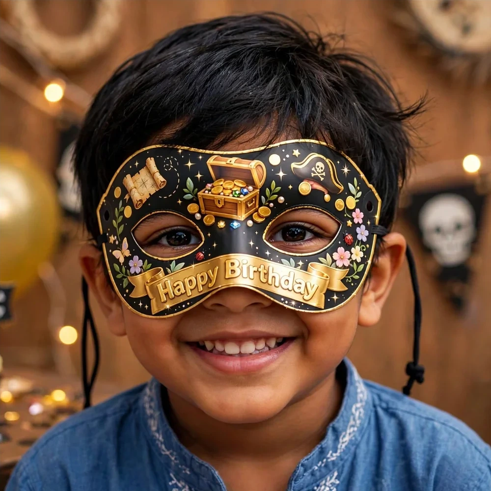 Treasure Hunt Theme Party Mask Birthday Party Supplies (PACK OF 12) - 280 GSM Cardstock with Soft Stretchable Elastic Band (7 Inches wide) - Premium Party Decor Supply by Party Decor Mall - View 4