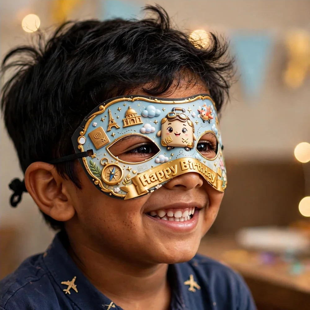 Travel Theme Party Mask Birthday Party Supplies (PACK OF 12) - 280 GSM Cardstock with Soft Stretchable Elastic Band (7 Inches wide) - Premium Party Decor Supply by Party Decor Mall - View 4