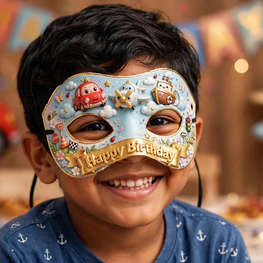 Transport Theme Party Mask Birthday Party Supplies (PACK OF 12) - 280 GSM Cardstock with Soft Stretchable Elastic Band (7 Inches wide) - Premium Party Decor Supply by Party Decor Mall - View 4