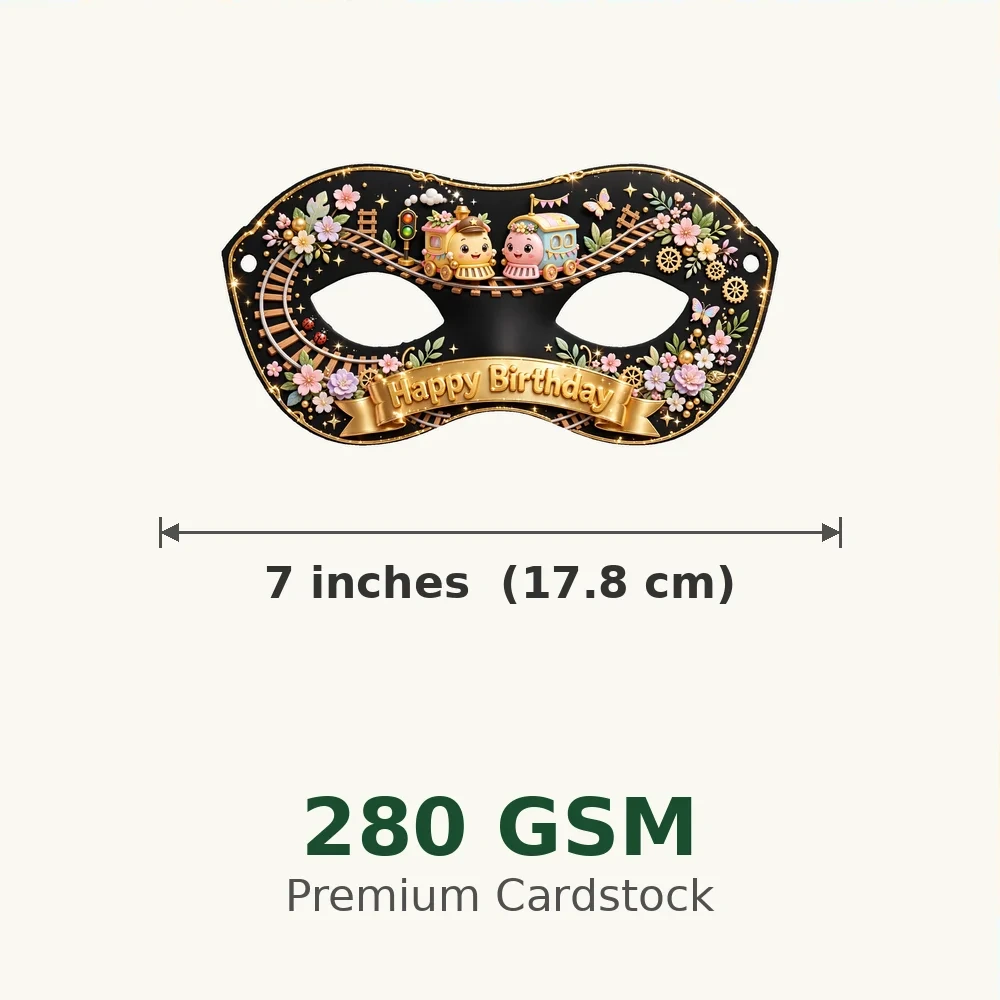 Train Theme Party Mask Birthday Party Supplies (PACK OF 12) - 280 GSM Cardstock with Soft Stretchable Elastic Band (7 Inches wide) - Premium Party Decor Supply by Party Decor Mall - View 3