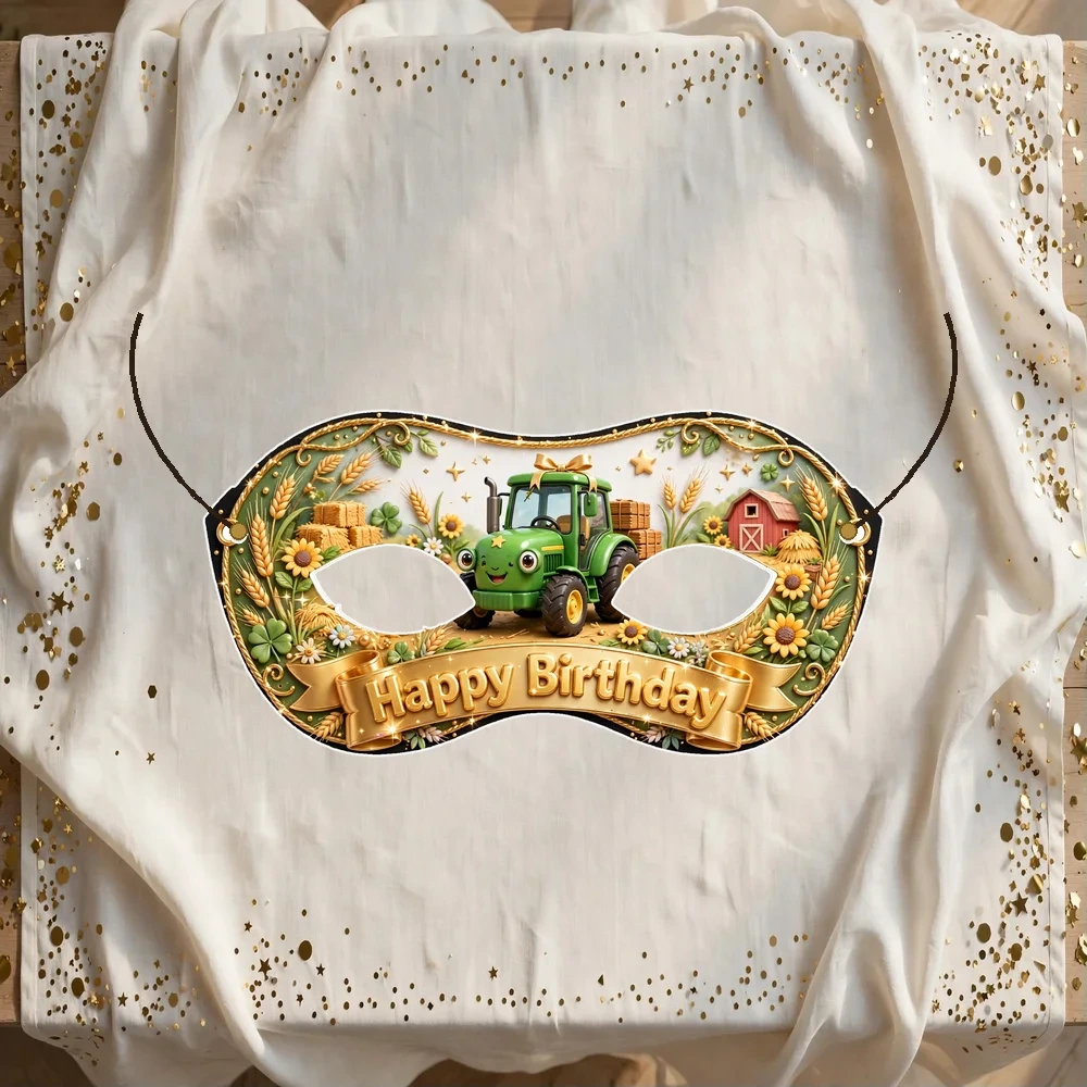 Tractor Theme Party Mask Birthday Party Supplies (PACK OF 12) - 280 GSM Cardstock with Soft Stretchable Elastic Band (7 Inches wide)