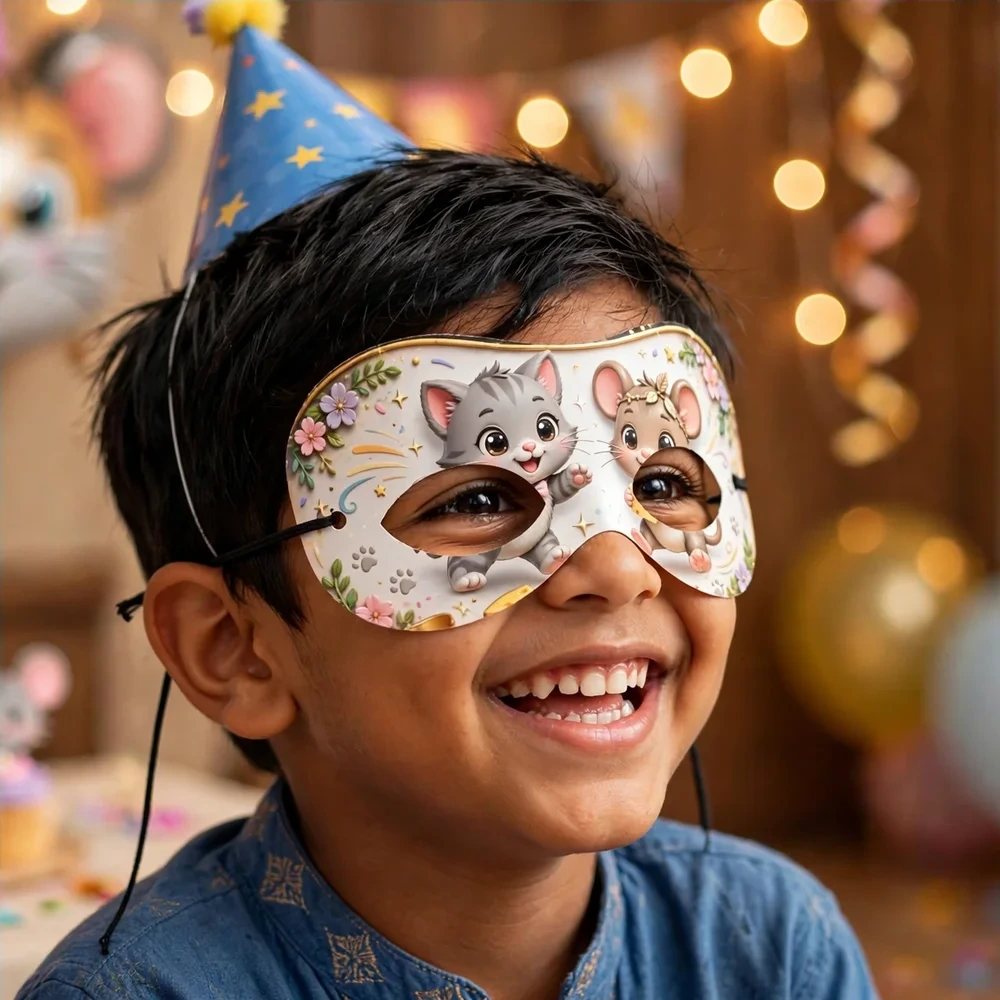 Tom & Jerry Theme Party Mask Birthday Party Supplies (PACK OF 12) - 280 GSM Cardstock with Soft Stretchable Elastic Band (7 Inches wide) - Premium Party Decor Supply by Party Decor Mall - View 4