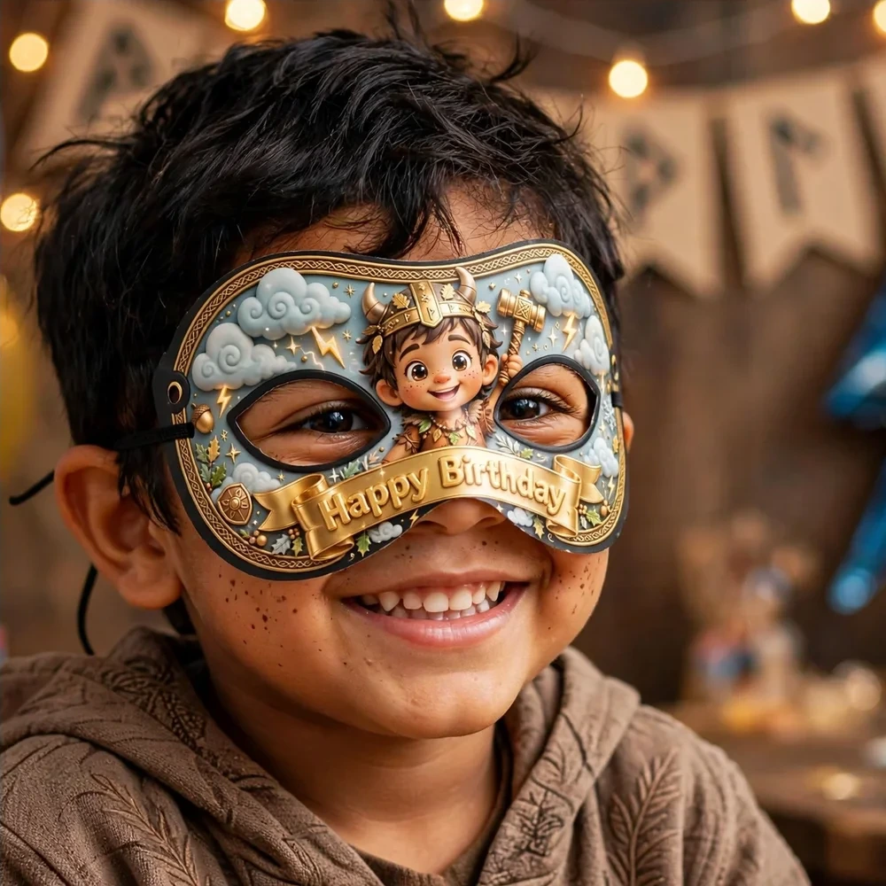 Thor Theme Party Mask Birthday Party Supplies (PACK OF 12) - 280 GSM Cardstock with Soft Stretchable Elastic Band (7 Inches wide) - Premium Party Decor Supply by Party Decor Mall - View 4