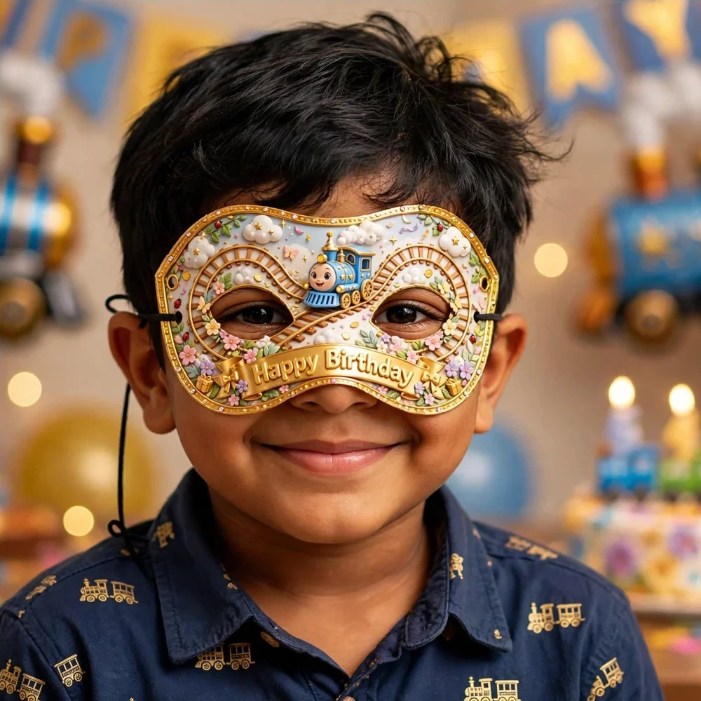 Thomas The Tank Engine Theme Party Mask Birthday Party Supplies (PACK OF 12) - 280 GSM Cardstock with Soft Stretchable Elastic Band (7 Inches wide) - Premium Party Decor Supply by Party Decor Mall - View 4