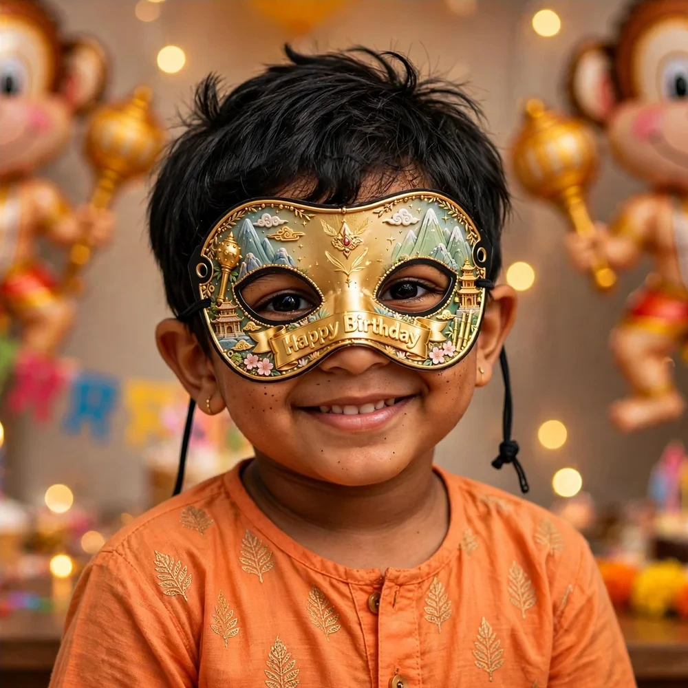 Hanuman Theme Party Mask Birthday Party Supplies (PACK OF 12) - 280 GSM Cardstock with Soft Stretchable Elastic Band (7 Inches wide) - Premium Party Decor Supply by Party Decor Mall - View 4
