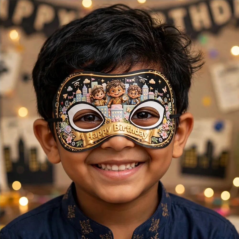 Family Man Theme Party Mask Birthday Party Supplies (PACK OF 12) - 280 GSM Cardstock with Soft Stretchable Elastic Band (7 Inches wide) - Premium Party Decor Supply by Party Decor Mall - View 4
