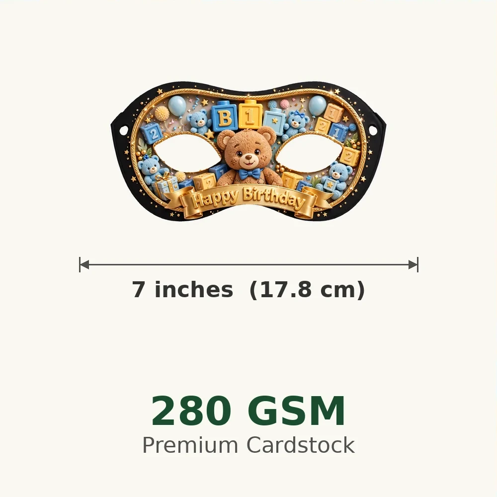 Teddy Bear Boy Theme Party Mask Birthday Party Supplies (PACK OF 12) - 280 GSM Cardstock with Soft Stretchable Elastic Band (7 Inches wide) - Premium Party Decor Supply by Party Decor Mall - View 3