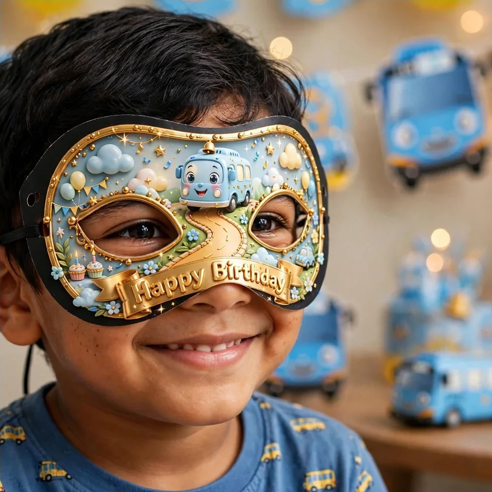 Tayo Little Bus Theme Party Mask Birthday Party Supplies (PACK OF 12) - 280 GSM Cardstock with Soft Stretchable Elastic Band (7 Inches wide) - Premium Party Decor Supply by Party Decor Mall - View 4