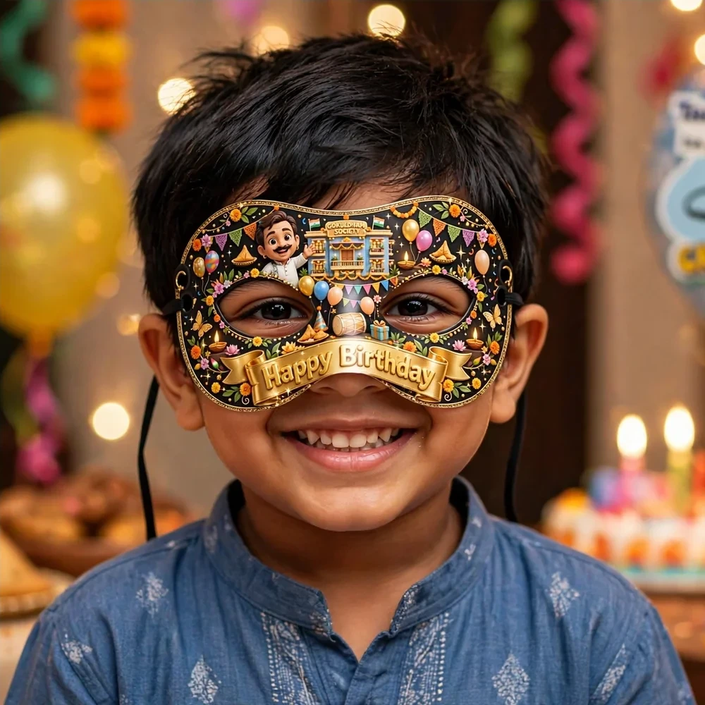 Taarak Mehta Ka Ooltah Chashmah Theme Party Mask Birthday Party Supplies (PACK OF 12) - 280 GSM Cardstock with Soft Stretchable Elastic Band (7 Inches wide) - Premium Party Decor Supply by Party Decor Mall - View 4