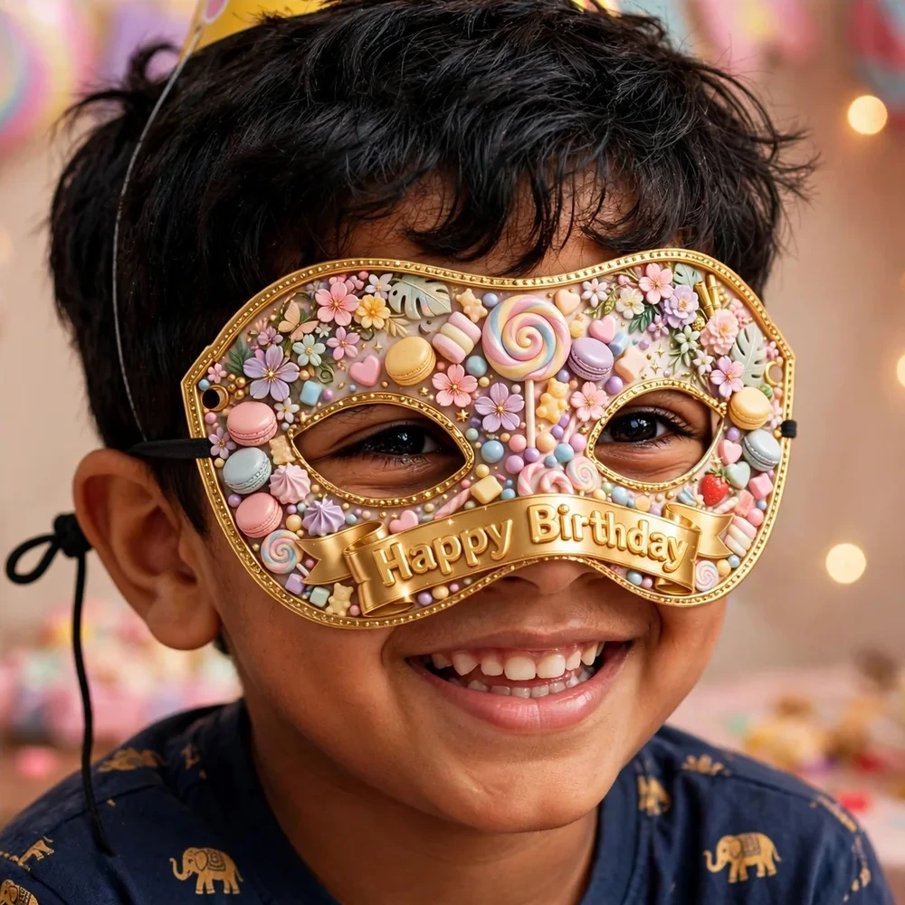 Sweet One Theme Party Mask Birthday Party Supplies (PACK OF 12) - 280 GSM Cardstock with Soft Stretchable Elastic Band (7 Inches wide) - Premium Party Decor Supply by Party Decor Mall - View 4