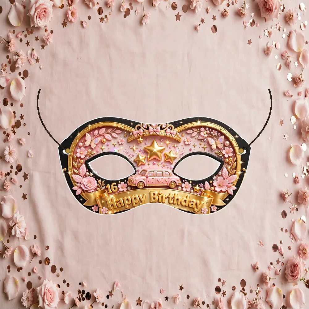 Sweet 16 Theme Party Mask Birthday Party Supplies (PACK OF 12) - 280 GSM Cardstock with Soft Stretchable Elastic Band (7 Inches wide) - Premium Party Decor Supply by Party Decor Mall - View 1