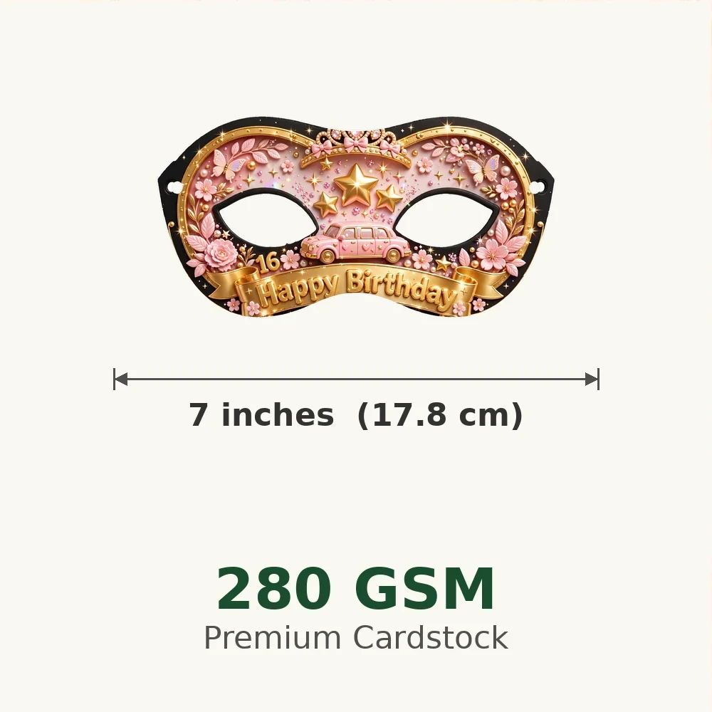 Sweet 16 Theme Party Mask Birthday Party Supplies (PACK OF 12) - 280 GSM Cardstock with Soft Stretchable Elastic Band (7 Inches wide) - Premium Party Decor Supply by Party Decor Mall - View 3