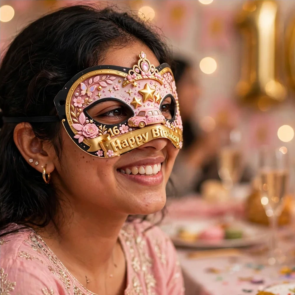 Sweet 16 Theme Party Mask Birthday Party Supplies (PACK OF 12) - 280 GSM Cardstock with Soft Stretchable Elastic Band (7 Inches wide) - Premium Party Decor Supply by Party Decor Mall - View 4