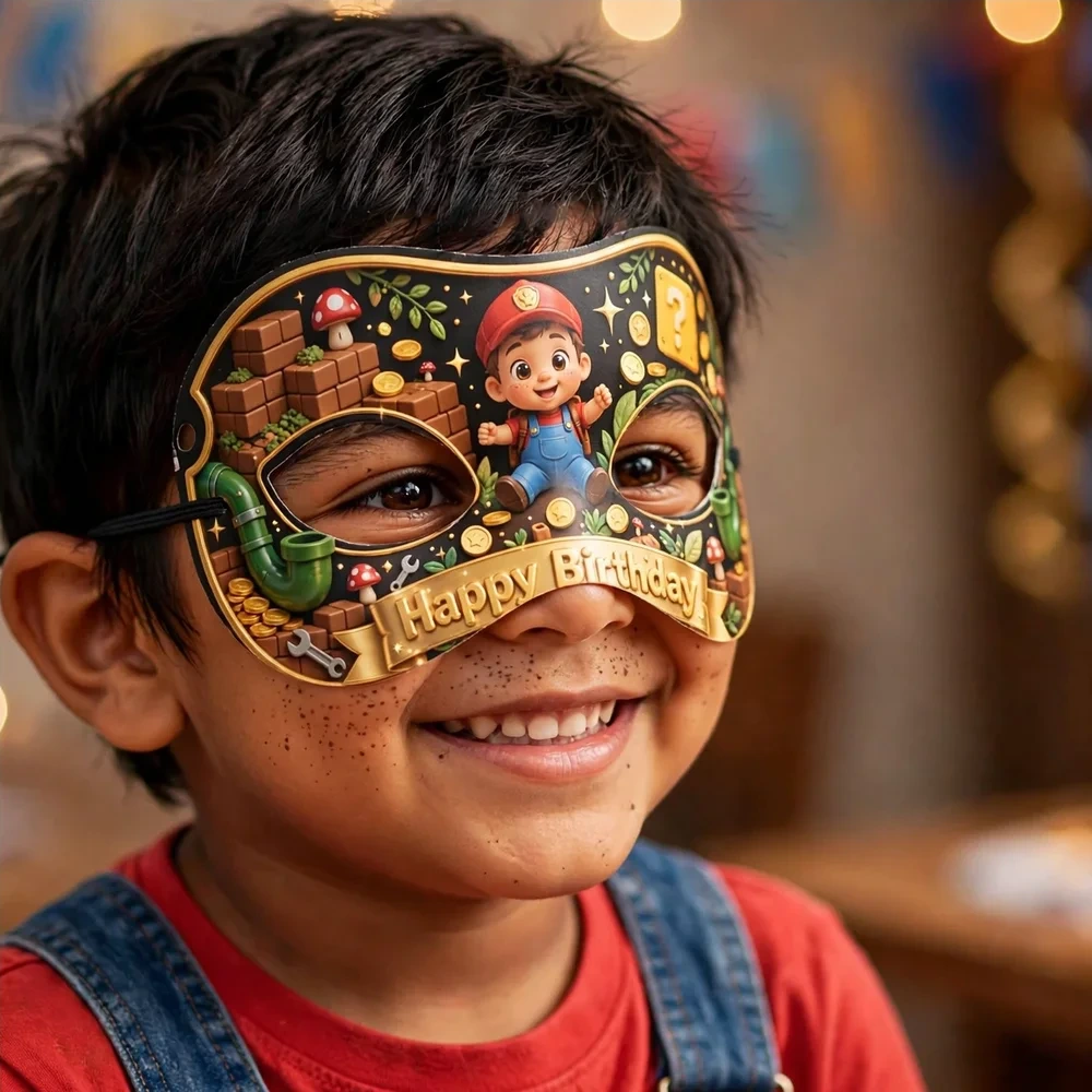 Super Mario Theme Party Mask Birthday Party Supplies (PACK OF 12) - 280 GSM Cardstock with Soft Stretchable Elastic Band (7 Inches wide) - Premium Party Decor Supply by Party Decor Mall - View 4