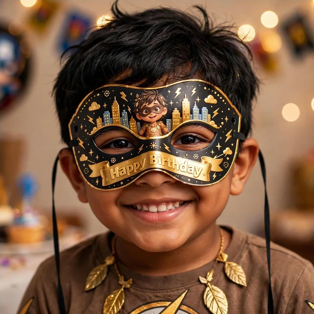 Super Hero Theme Party Mask Birthday Party Supplies (PACK OF 12) - 280 GSM Cardstock with Soft Stretchable Elastic Band (7 Inches wide) - Premium Party Decor Supply by Party Decor Mall - View 4