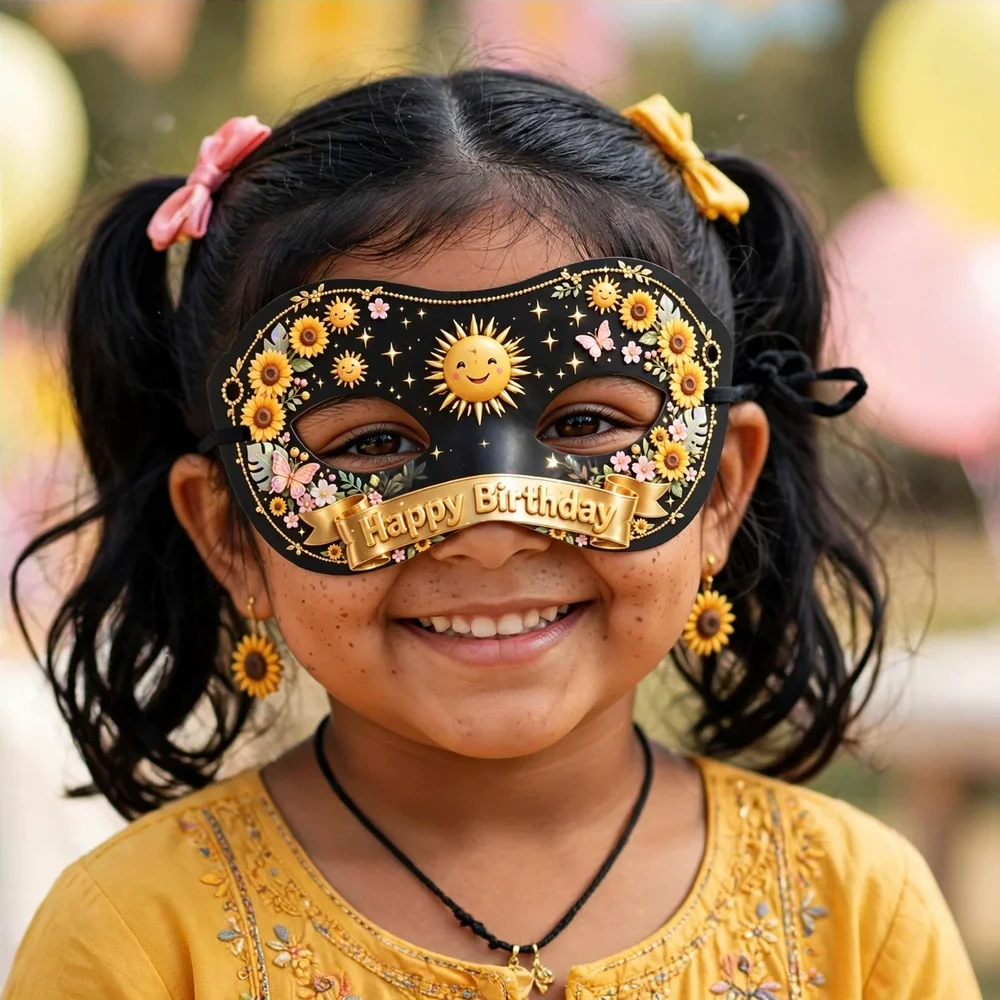 Sunshine Girl Theme Party Mask Birthday Party Supplies (PACK OF 12) - 280 GSM Cardstock with Soft Stretchable Elastic Band (7 Inches wide) - Premium Party Decor Supply by Party Decor Mall - View 4