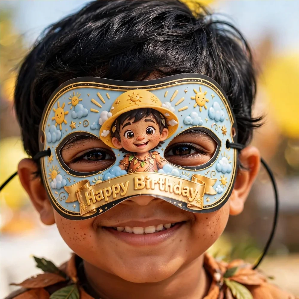Sunshine Boy Theme Party Mask Birthday Party Supplies (PACK OF 12) - 280 GSM Cardstock with Soft Stretchable Elastic Band (7 Inches wide) - Premium Party Decor Supply by Party Decor Mall - View 4