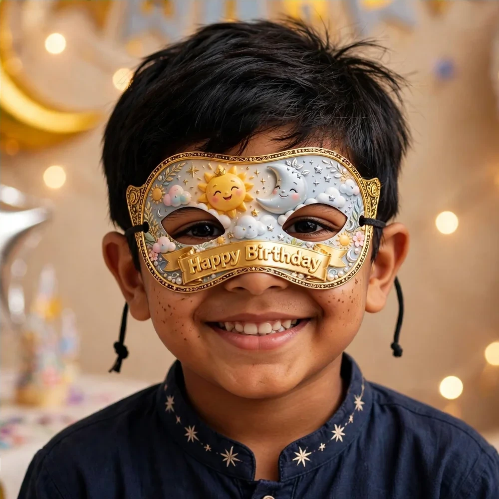 Sun & Moon Theme Party Mask Birthday Party Supplies (PACK OF 12) - 280 GSM Cardstock with Soft Stretchable Elastic Band (7 Inches wide) - Premium Party Decor Supply by Party Decor Mall - View 4