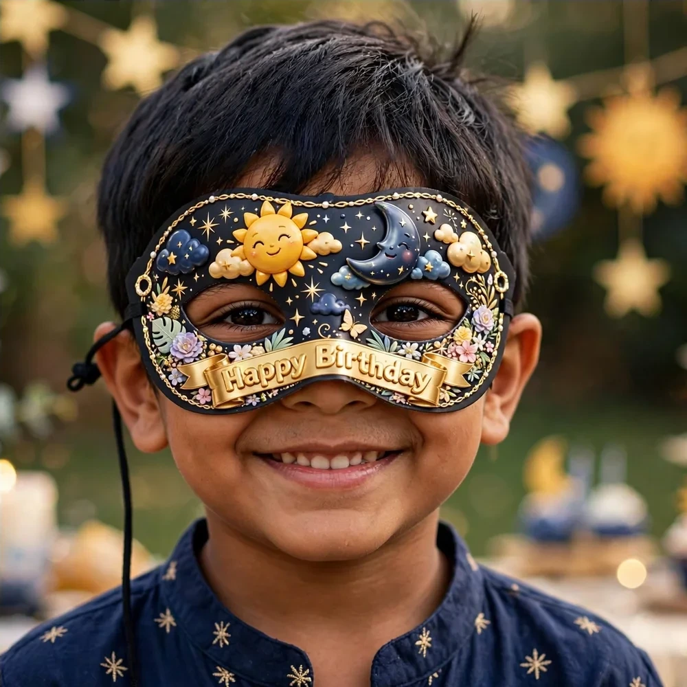 Sun & Moon Theme Party Mask Birthday Party Supplies (PACK OF 12) - 280 GSM Cardstock with Soft Stretchable Elastic Band (7 Inches wide) - Premium Party Decor Supply by Party Decor Mall - View 4