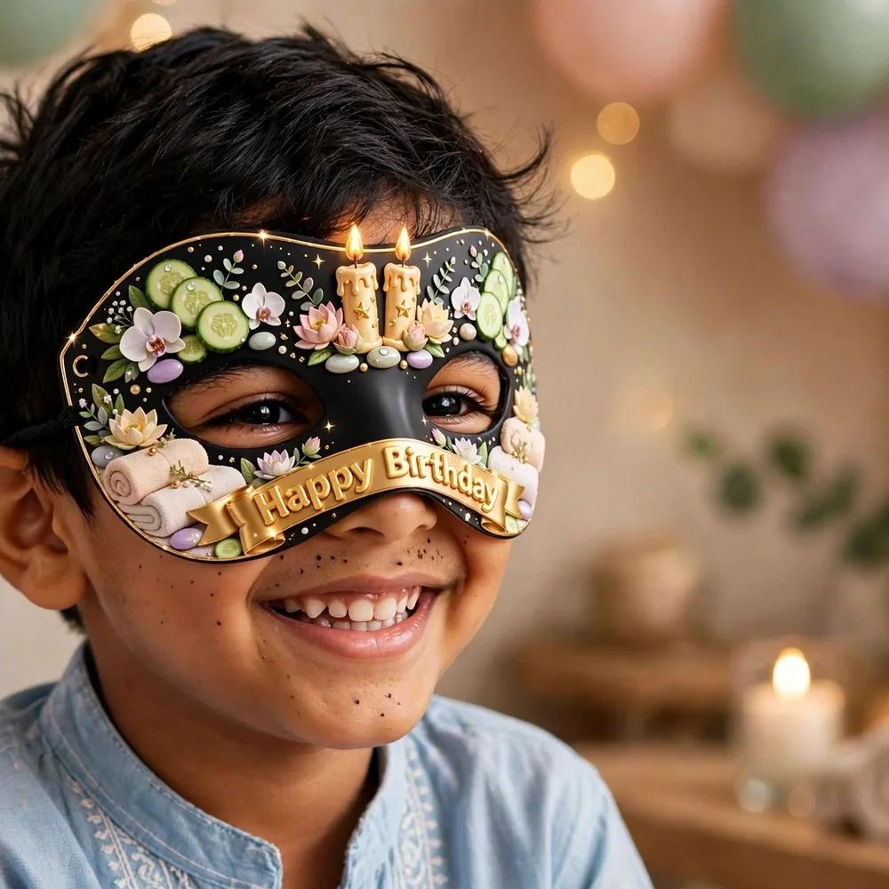 Spa Theme Party Mask Birthday Party Supplies (PACK OF 12) - 280 GSM Cardstock with Soft Stretchable Elastic Band (7 Inches wide) - Premium Party Decor Supply by Party Decor Mall - View 4