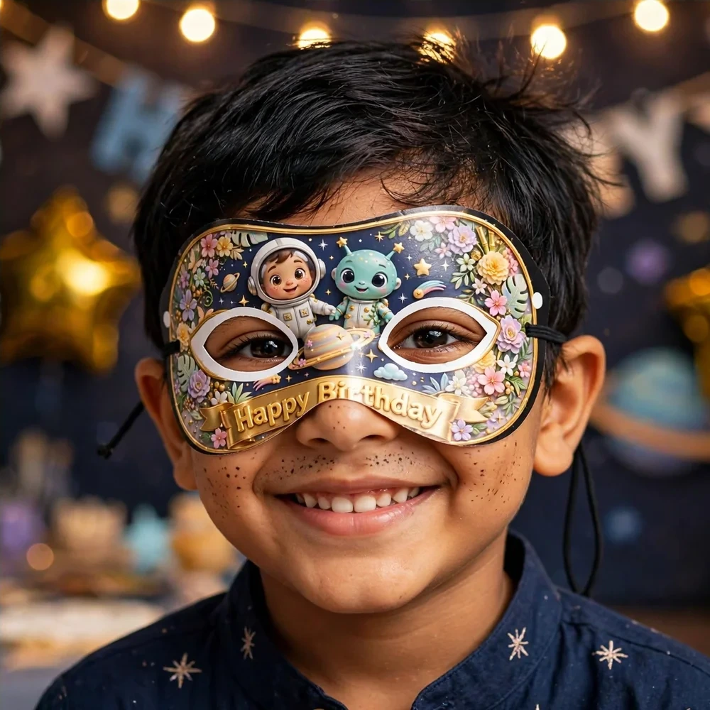 Space Theme Party Mask Birthday Party Supplies (PACK OF 12) - 280 GSM Cardstock with Soft Stretchable Elastic Band (7 Inches wide) - Premium Party Decor Supply by Party Decor Mall - View 4
