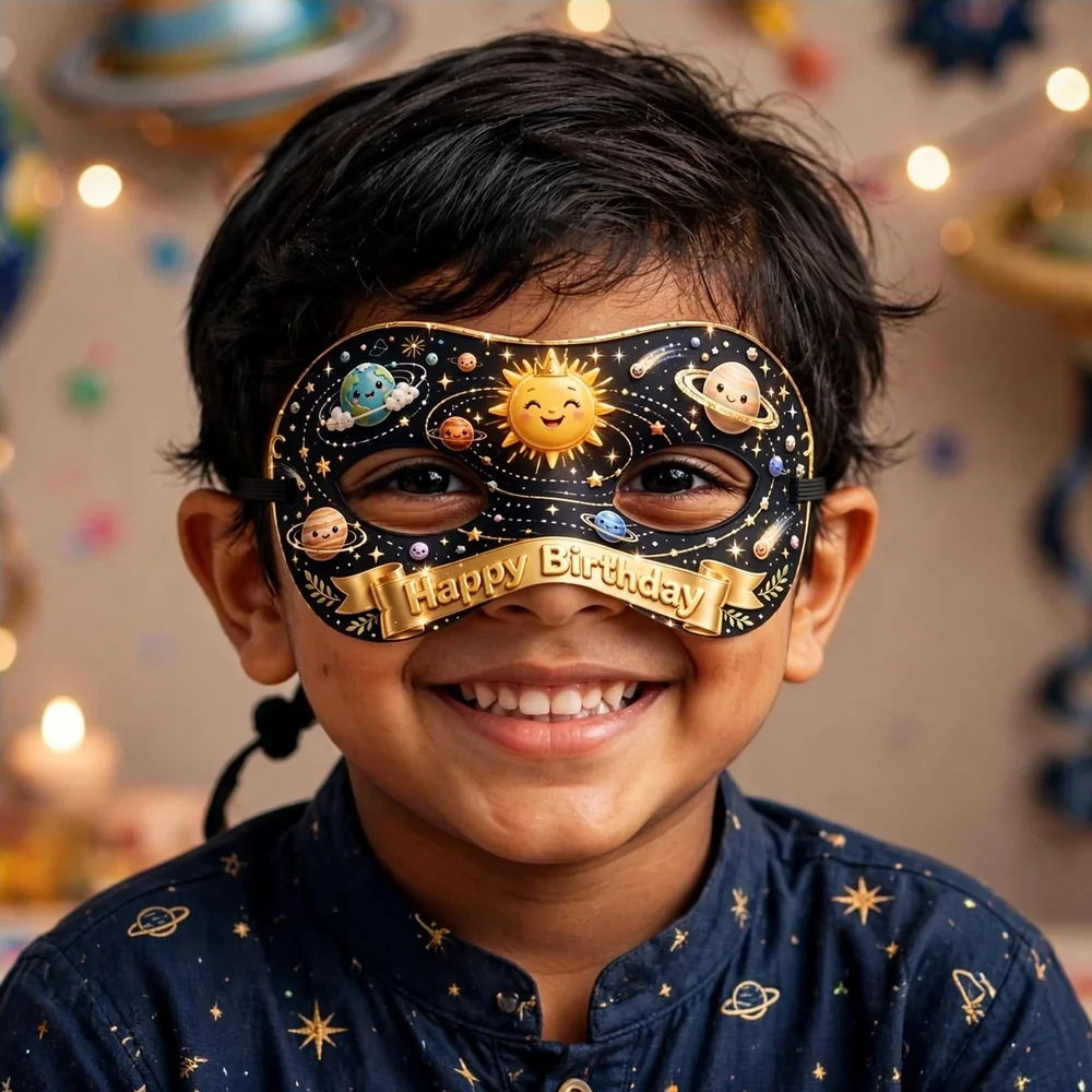 Solar System Theme Party Mask Birthday Party Supplies (PACK OF 12) - 280 GSM Cardstock with Soft Stretchable Elastic Band (7 Inches wide) - Premium Party Decor Supply by Party Decor Mall - View 4