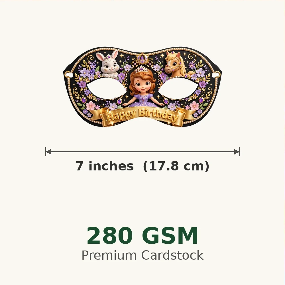 Sofia The First Theme Party Mask Birthday Party Supplies (PACK OF 12) - 280 GSM Cardstock with Soft Stretchable Elastic Band (7 Inches wide) - Premium Party Decor Supply by Party Decor Mall - View 3